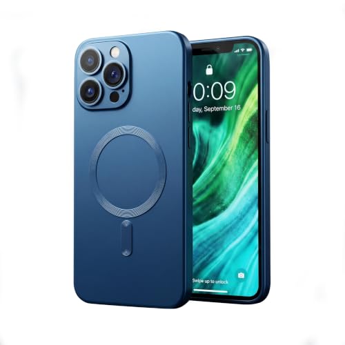Image of amazon basics Premium Mag-Safe Case for iPhone 15 Pro | Shockproof & Anti-Scratch Cover | Soft Silicone with Wireless Charging | Camera Lens Guard - Blue