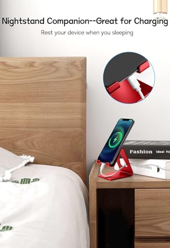 Image of Aoviho Desk Cell Phone Stand, Phone Holder, Aluminum Mobile Phone Cradle Dock for iPhone 14 13 12 pro 11 X Xs max 8 7 6 6s Plus SE 5 5s SE Samsung, All Smart Phones, Red