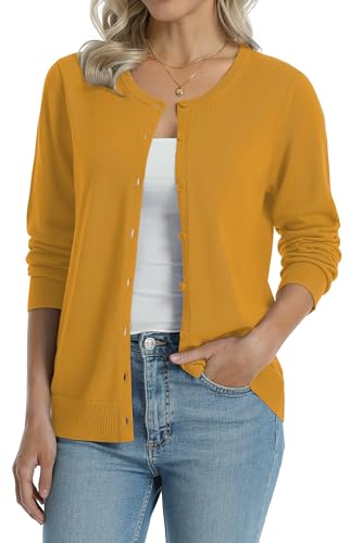 Image of QUALFORT Women's 100% Cotton Lightweight Cardigans Long Sleeve Knitted Button Down Sweater