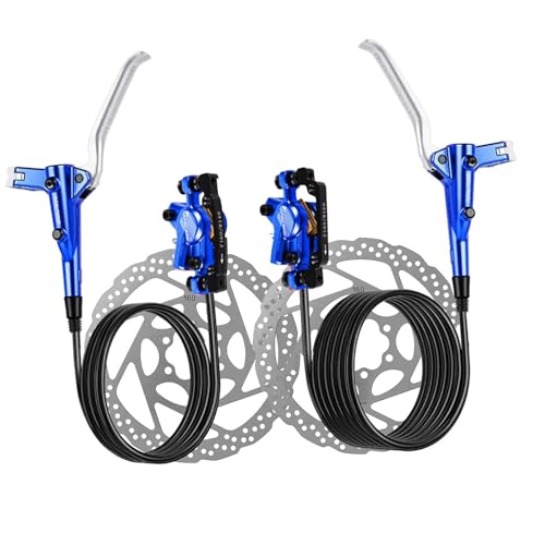 YIJU Mountain Bike Hydraulic Disc Brake Set,160mm Rotor Replacement Hardware Bicycles Disc Brakes Caliper with Levers, Blue
