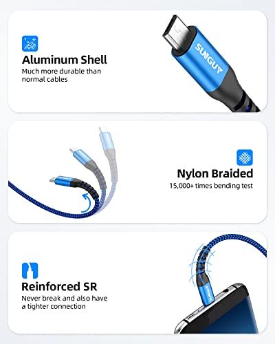Image of SUNGUY Short Micro USB Cable 1FT[3Pack], 18W USB to Micro USB Cable Fast Charging USB 2.0 Data Sync Nylon Braided for Samsung Galaxy S7 Edge S6, Power Bank, Android Phone, PS4 Blue