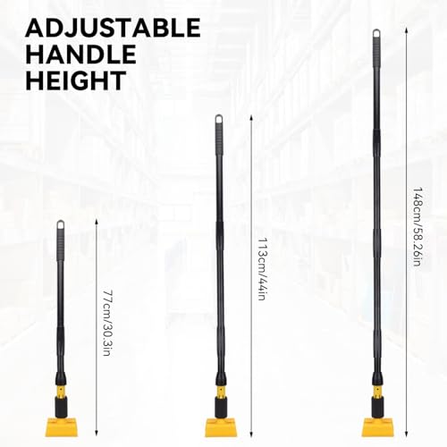 Image of Mop Handle Commercial Heavy Duty - 57 Inch Industrial Metal Mop Stick with Jaw Clamp Replacement for Floor Cleaning - Professional Gripper Mops Head Replacement Holder