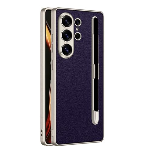 Coque cuir grainé Samsung S26 Ultra violet luxe avec fente stylet intégrée
