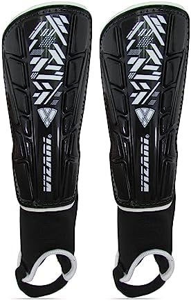 Vizari Malaga Soccer Shin Guard for Kids| Youth Soccer Shin Guard | Lightweight and Breathable Child Calf Protective Gear Soccer Equipment | Black/White | Large