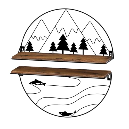 Image of Wtrgas Floating Wall Shelves Set of 2, The Artistic Mountain River Fishes Floating Shelf for Home Decor, Kitchen Decor, Bedroom Decor