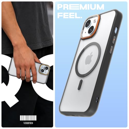 Image of Pikkme Back Cover for iPhone 14 | Shockproof | Mag-Safe Compatible | Hard Transparent Back | Premium Raised Camera Protection | Bumper Case (Black Mag-Safe)