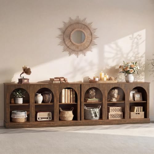 Image of Tribesigns Farmhouse Console Table Set of 2, Extra Long Entryway Table with 3 Tier Storage, Wooden Rectangular Sofa Table Behind The Couch for Entrance, Hallway, Living Room, Dark Brown