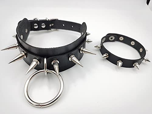 Inenimartj Gothic Spike Choker Necklace And Bracelet Set,Rivet Spike Studded Emo Choker Bracelet Goth Punk Rock Biker Strap Pu Leather Choker Collar Halloween Accessiores For Women Girls (Black) #TOP3