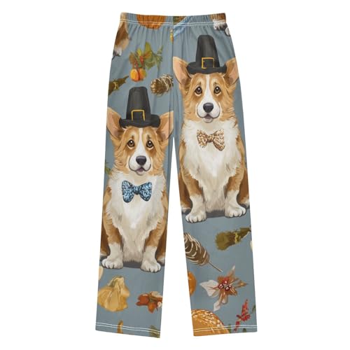 Corgi Dog Pumpkins Maple Boys Long Pants Soft Trousers Elastic Waist Kids Lounge Bottoms with Pockets S-XL2