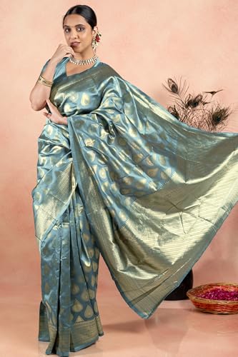 Image of Subham Saree for Woman Silk Cotton Kanjivaram | Soft Daily Wear Golden Zari Sari with Jacquard Blouse Piece