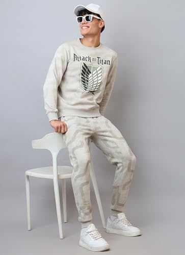 Image of Free Authority Official Attack On Titan Anime Printed Grey Regular Fit Jogger for Men
