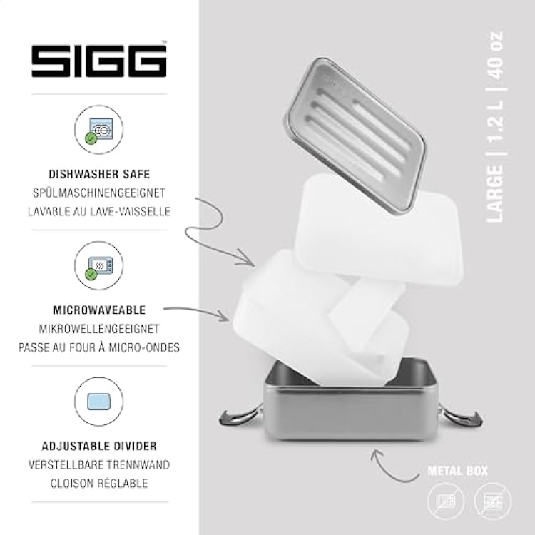 SIGG - Metal Lunch Box Plus - Food Container with Compartments - Swiss Design - Dishwasher Safe - Ultra Light - S/L