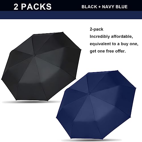 Image of SIEPASA Two Pack The Original Portable Travel Umbrella for Rain Windproof, Perfect Car Golf Umbrella, Backpack, and On-the-Go.(Black & Navy Blue, 2 Pack)