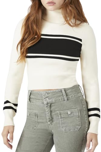Forever 21 Striped Turtleneck Sweater Cream X-Large