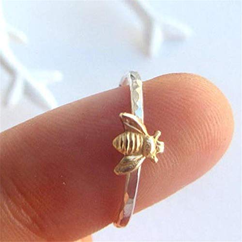 Rurah Fashion Simple Bee Ring for Women Teens Finger Wrap Around Craft Handmade Animal Lucky Honey Bee Knuckle Ring,6