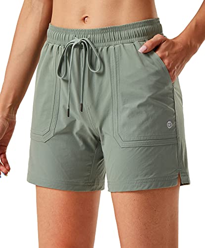 Women's 5" Hiking Cargo Shorts Quick Dry Athletic Shorts For Women With Pockets For Golf Workout Walking(Sage Green L) #TOP3