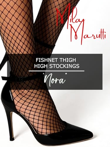 Image of Mila Marutti Fishnet Thigh High Stockings for Women with Lace Top | Fish Net Stockings Lingerie | Colored Fishnets