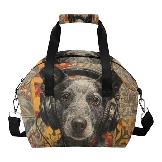 YMXFXP Australian Cattle Dog Headphone Insulated Quilted Lunch Bag for Women Men - Large Capacity Reusable Thermal Tote with Adjustable Shoulder Strap, Leakproof & Easy Clean Liner Lunch Box for Work,