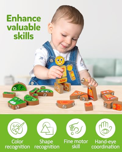 Coogam Snap Together Robot Builders for Toddlers, Wooden Take Apart Robot Build Block Playset, Fine Motor Skill STEM Educational Montessori Toy Gift for 3 4 5 Years Old Kids - Image 6