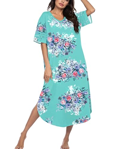 Image of Ekouaer Long Nightgown, Womens V Neck Loungewear Oversized Sleepwear Loose Sleep Dress S-4XL