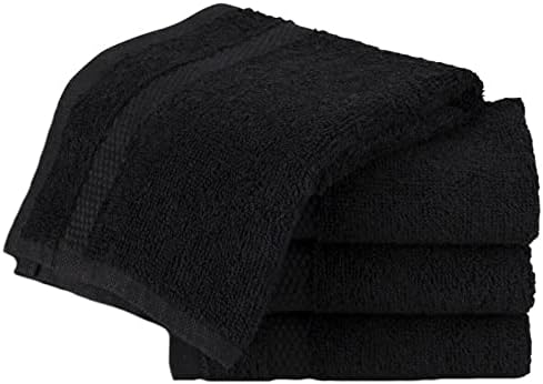 Face Cloth Set of 4, Egyptian Combed Cotton, 30cm x 30cm Wash Cloth Flannel, Very Soft & Absorbent, Quick Dry 600gsm Bathroom Towels. (Black)