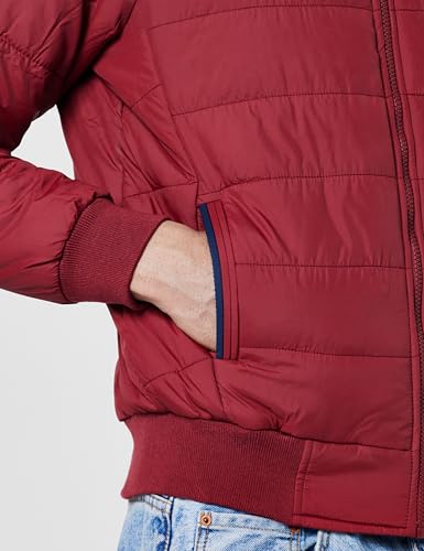 Image of Qube By Fort Collins Men's Nylon Standard Length Regular Fit Quilted Bomber Jacket with Detachable Hood - Winter Warm, Insulated Lining, Ribbed Cuffs, and Stylish Design
