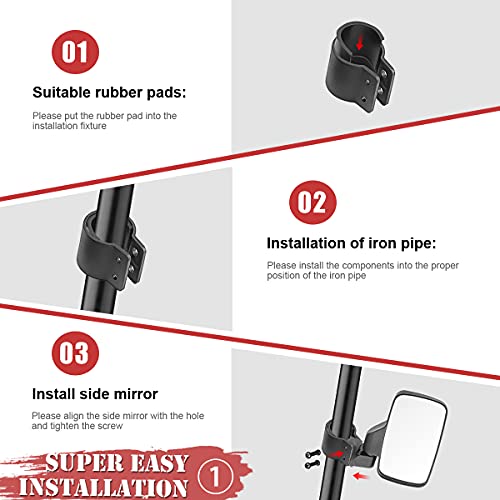 Dasen Utv Center View Mirror W/A-Pillar Rear Mirrors W/Grab Handle Set For 1.75" Horizontal Cross Bars Compatible With Polaris Rzr 570 800 900 1000 Xp Kawasaki Arctic Cat #TOP4