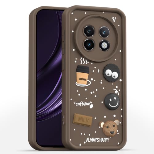 Image of Pikkme Back Cover for Realme 13 Plus 5G / Realme P1 Speed 5G | 3D Bear Silicone Cute & Fun Coffee Cartoon | Full Body Protection Bumper Case (Brown)