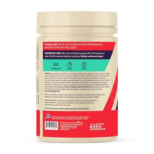 Image of Podium Nutrition, Fuse Pre Workout Powder, Sour Watermelon, 30 Servings, Beta Alanine and Caffeine for Energy, Gluten Free, Soy Free, Dairy Free