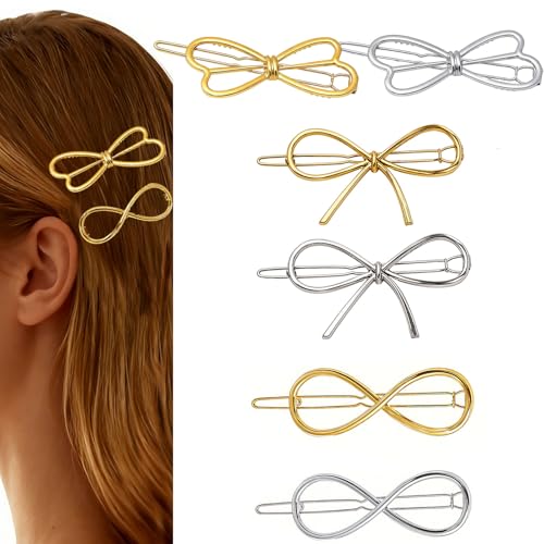 6 Piezas Pinzas de Pelo de Metal con Lazo Elegante para Varios Peinados Clips Antideslizantes para Mujeres (Dorado Plata) miniatura 1