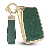 QBUC for Lexus Key Fob Cover with Keychain,Upper Leather + Soft TPU Car Key Case Shell for Lexus 2015-2021 ES IS GS NX LS RX RC GX LX 570 200 250 350 460 300 F 450h 600h,4 Buttons(Green)