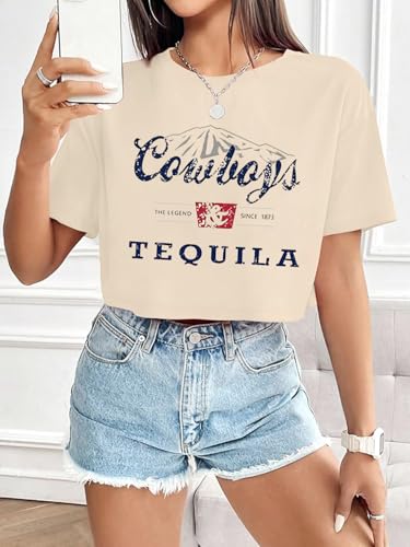 SALULAYER Cowboy Western Crop Shirt for Women Country Music Shirt Vintage Graphic Print Cowgril Rodeo Tee Country Party Tops2