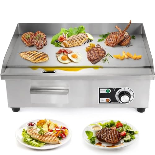 Plancha EléCtrica Comercial De 3000 W, Parrilla De Acero Inoxidable Con Parte Superior Plana, Parrilla Para Encimera, Parrilla Teppanyaki, Con Orificio Para Fugas De Aceite, Ajustable A 50-300 ℃