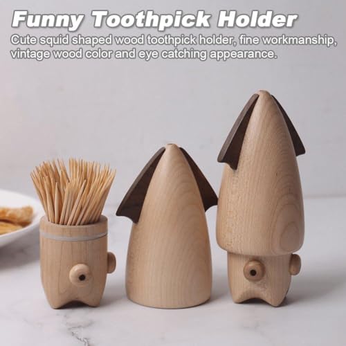 Distributeur de cure-dents en bois forme calmar pour table propre - 4