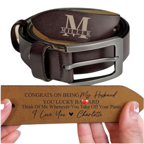 Generic Congrats On Being My Husband You Lucky Bastard Leather Belt, Custom Name Leather Belt for Men, Personalized Wide Black/Brown Leather Belts, Dear Husband Belt on Anniversity, Fathers day