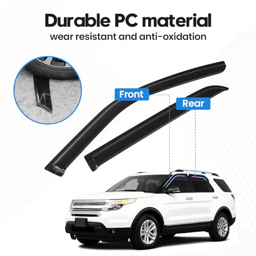 Image of Explorer Rain Guard - Window Visors for Ford Explorer 2011-2019, Tape-On Side Window Rain Guards for Explorer, 4PCS, Black, Car Accessories