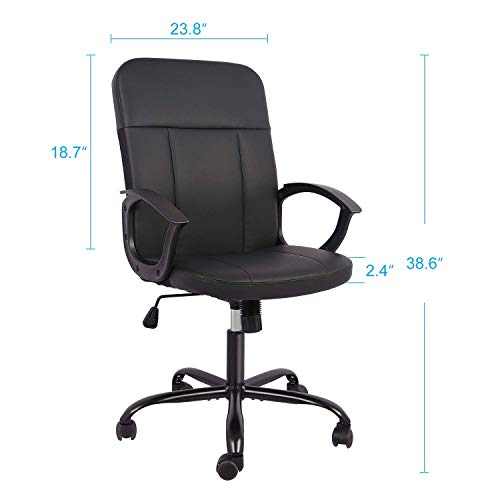 Office Chair, Mid Back Leather Desk Chair, Computer Swivel Office Task Chair, Ergonomic Executive Chair with Armrests - Thumbnail 6