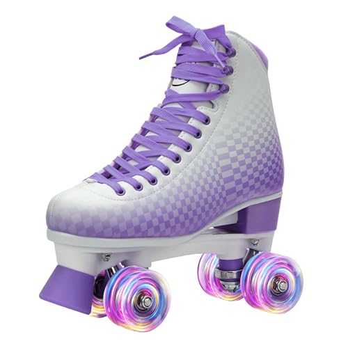 LKD Adjustable Roller Skates for Women & Men – Comfortable Quad Skates with Half-Size Adjustment, Velvet Lining, Reinforced Heel – Custom Color Options-Purple-5-6 Size