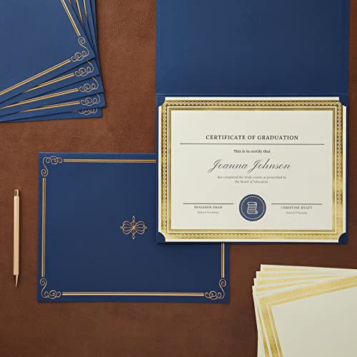 Pipilo Press Gold Foil Certificate Paper and Blue Holder Set for Graduation, Awards (24 Pack)