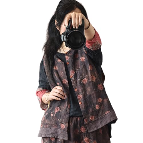 LZJN Vintage Chinese Retro Summer Sleeveless Vest Lightweight Fashion Casual Vacation Tops with Buttons