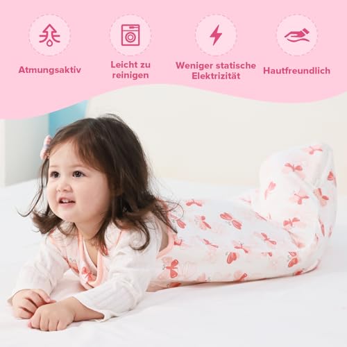 ToyaTec Baby Schlafsack 2,5 Tog Kuschelweich aus Bambusviskose | Baby Schlafsack aus Bambusfaser | Herbst & Winter Schlafdecke(Rosa,L) – Ansicht 6