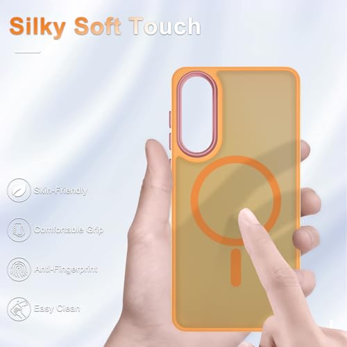 Image of YENAPOON for Samsung Galaxy S25 Edge Case, Matte Magnetic Phone Case with 1 Screen Protector, Support for Magsafe, Translucent Frosted Shockproof Protective Cover for Samsung Galaxy S25 Edge, Yellow