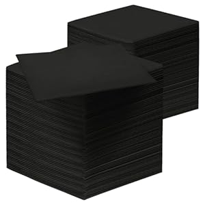 Black Linen-Feel Beverage Napkins – 200PCS Disposable Cocktail Napkins, Soft & Absorbent, 1/4 Fold, 5″ x 5″ Black Napkins Cloth for Bar, Café, Party, Wedding Or Event