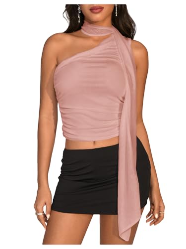 Image of RoseSeek Women's Y2K Leopard Polka Dots Halter Asymmetrical Neck Crop Tops