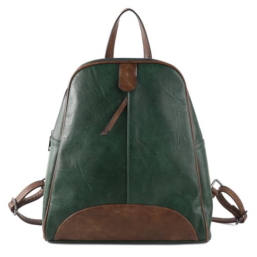 ZWSHEXUAN Vintage Style Leather Backpack Womens Backpack Travel Fashion Designer Ladies Shoulder Bags with Wristlet (Dark green)