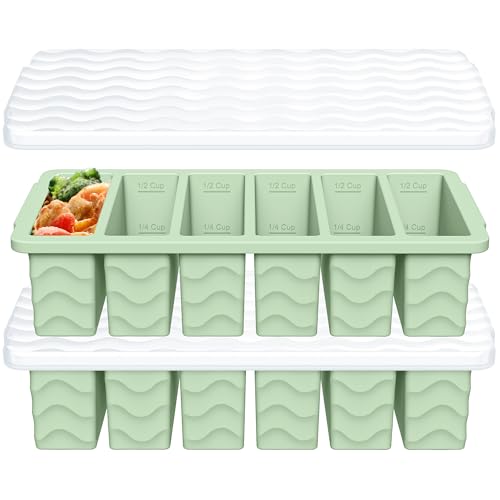 Image of 1 /2 Cup Silicone Freezer Molds with Lid, 2-Pack Silicone Freezer Trays for Soup, Sauce & Broth - Meal Prep Containers, Large Ice Cube Tray, Oven & Dishwasher Safe