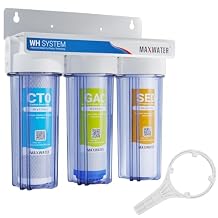 Max Water 3 Stage Good for City Water 10 inch Standard Water Filtration System for Whole House - Sediment + GAC + CTO Post Carbon - 34 Inlet/Outlet - Model WH-SC2