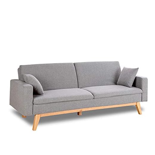 Don Descanso, Sofá Cama 3 plazas Reine, Tapizado en Tela, Color Gris Claro, Sistema Apertura de Libro o Clic-clac, Medida sofá: 206x74x83 cm, Medida Cama: 206x99x83 cm, Incluye 2 Cojines