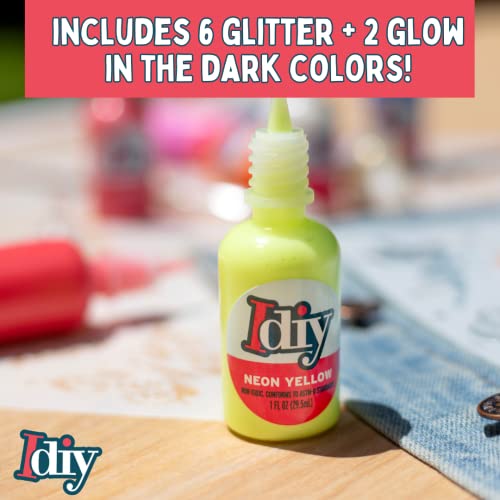 Neon & Glow in the Dark Fabric Paint Set (10 Colors, 1oz Each) Permanent Non-Toxic 3D Fabric Paint for Clothes, Glass, Wood & More- Valentine’s Day Crafts, DIY Gifts, Cards, Decorations & Art Projects