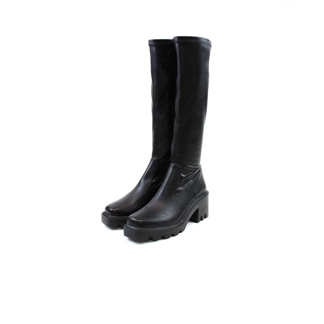 Amazon.co.jp: Vivian Square Toe Thick Sole Stretch Long Boots